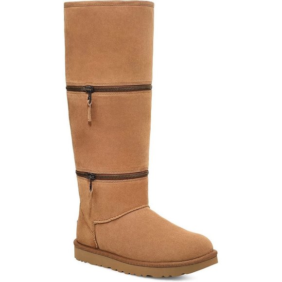 NIB UGG WOMEN'S ULTRA‎ TALL ZIPPER SUEDE SHEARLING LINED WINTER BOOTS CHESTNUT - Picture 1 of 8